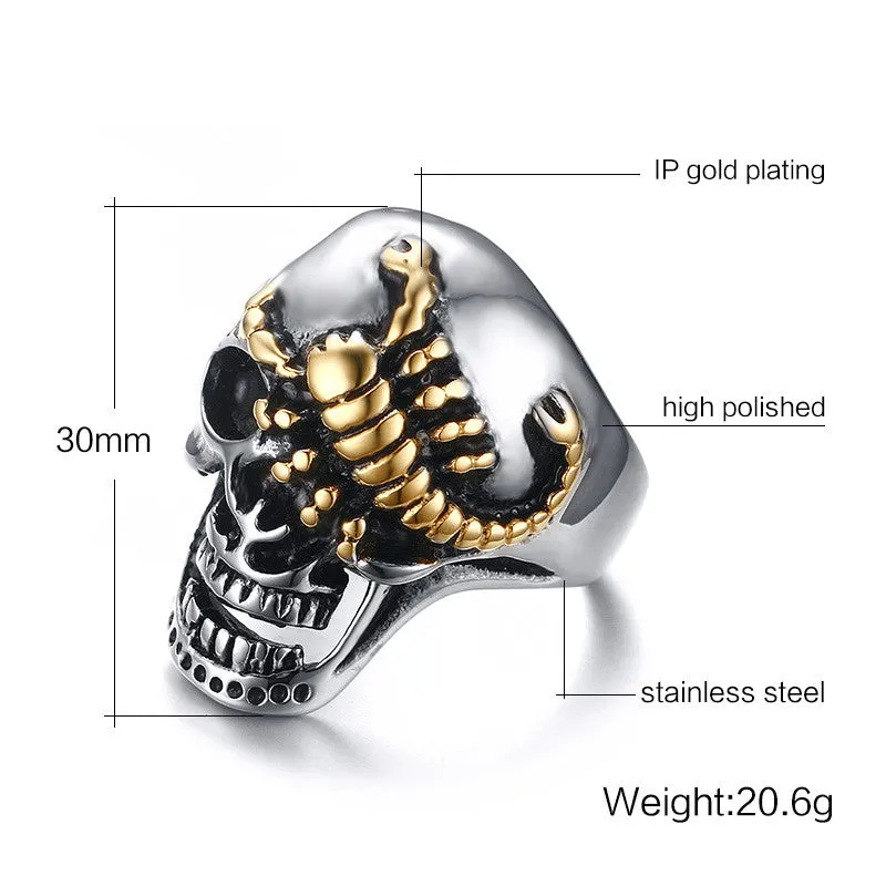 Men's Skull Bone Biker Rings Punk Scorpion Stainless Steel Male Retro Jewelry