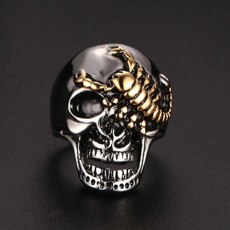 Men's Skull Bone Biker Rings Punk Scorpion Stainless Steel Male Retro Jewelry