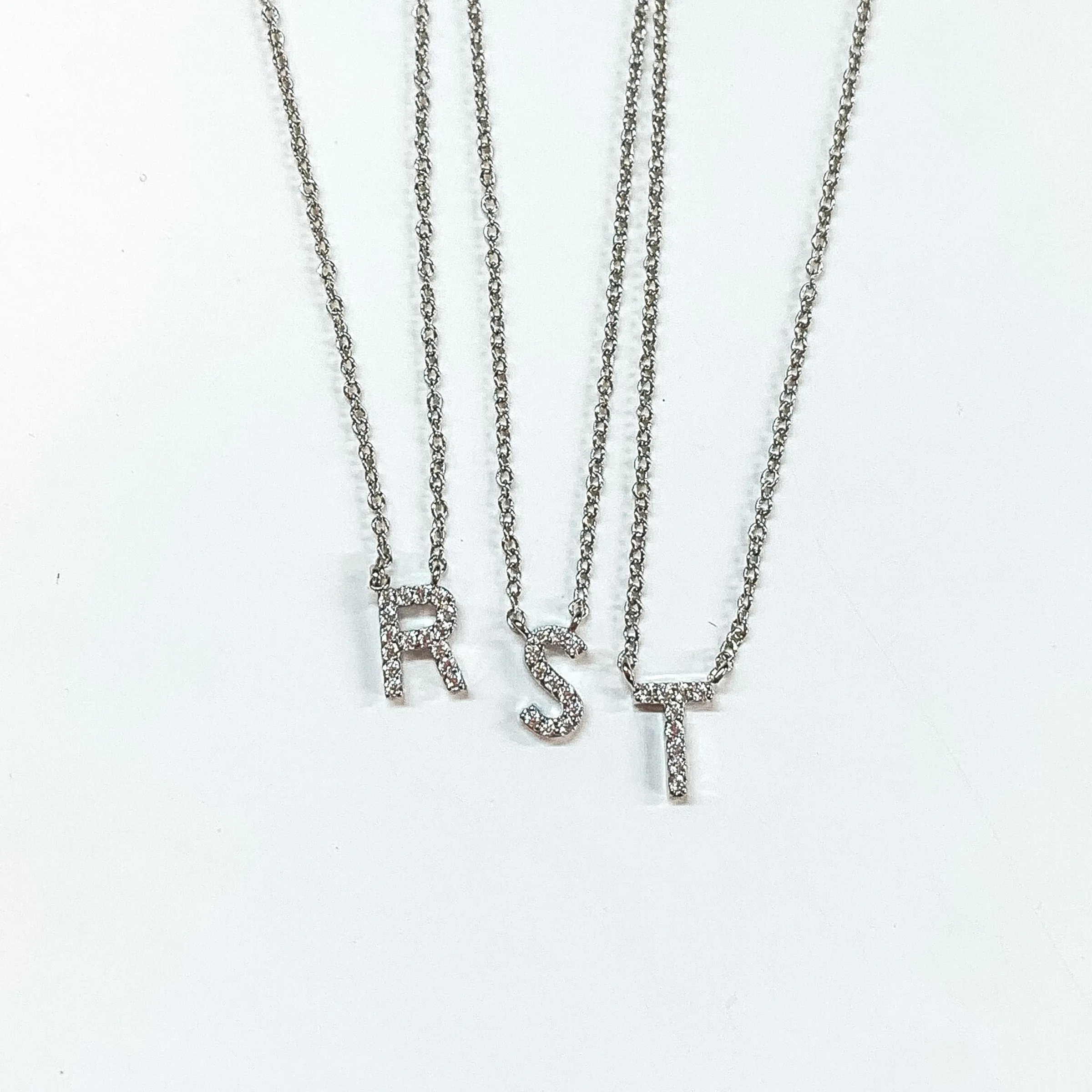 Mini CZ Crystal Initial Necklaces in Silver