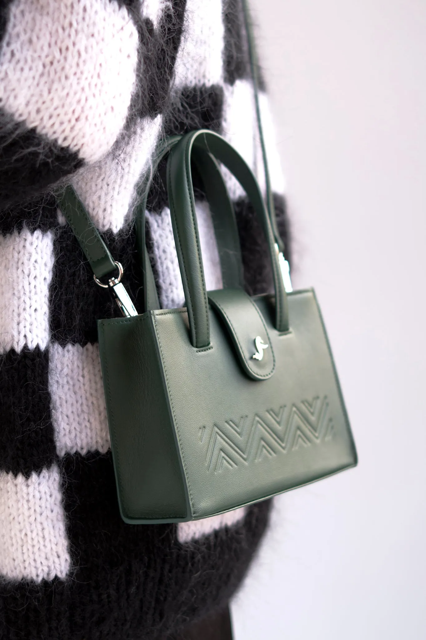 Mini leather crossover tote green