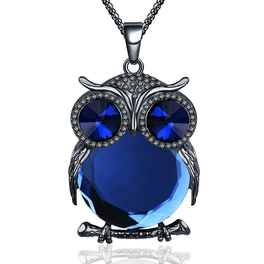 New Fashion Charms Crystal Owl Necklace Rhinestone Gem Cubic Zircon Diamond Long Chain Necklaces&Pendants Women Jewelry