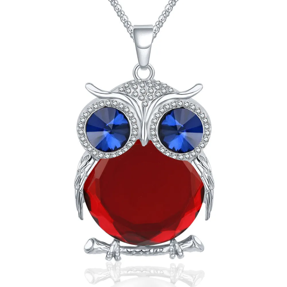 New Fashion Charms Crystal Owl Necklace Rhinestone Gem Cubic Zircon Diamond Long Chain Necklaces&Pendants Women Jewelry