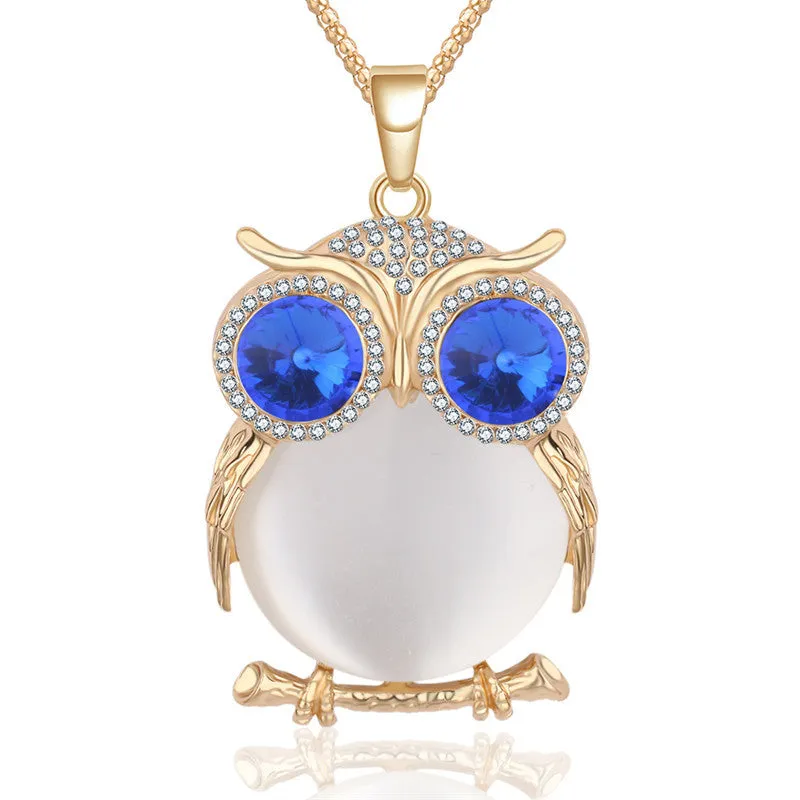 New Fashion Charms Crystal Owl Necklace Rhinestone Gem Cubic Zircon Diamond Long Chain Necklaces&Pendants Women Jewelry