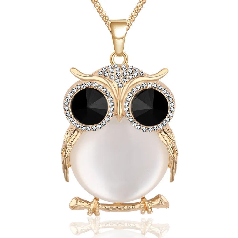 New Fashion Charms Crystal Owl Necklace Rhinestone Gem Cubic Zircon Diamond Long Chain Necklaces&Pendants Women Jewelry