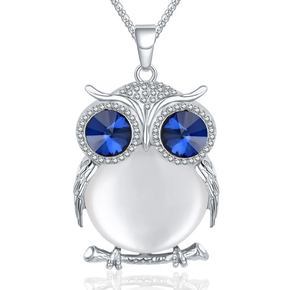 New Fashion Charms Crystal Owl Necklace Rhinestone Gem Cubic Zircon Diamond Long Chain Necklaces&Pendants Women Jewelry