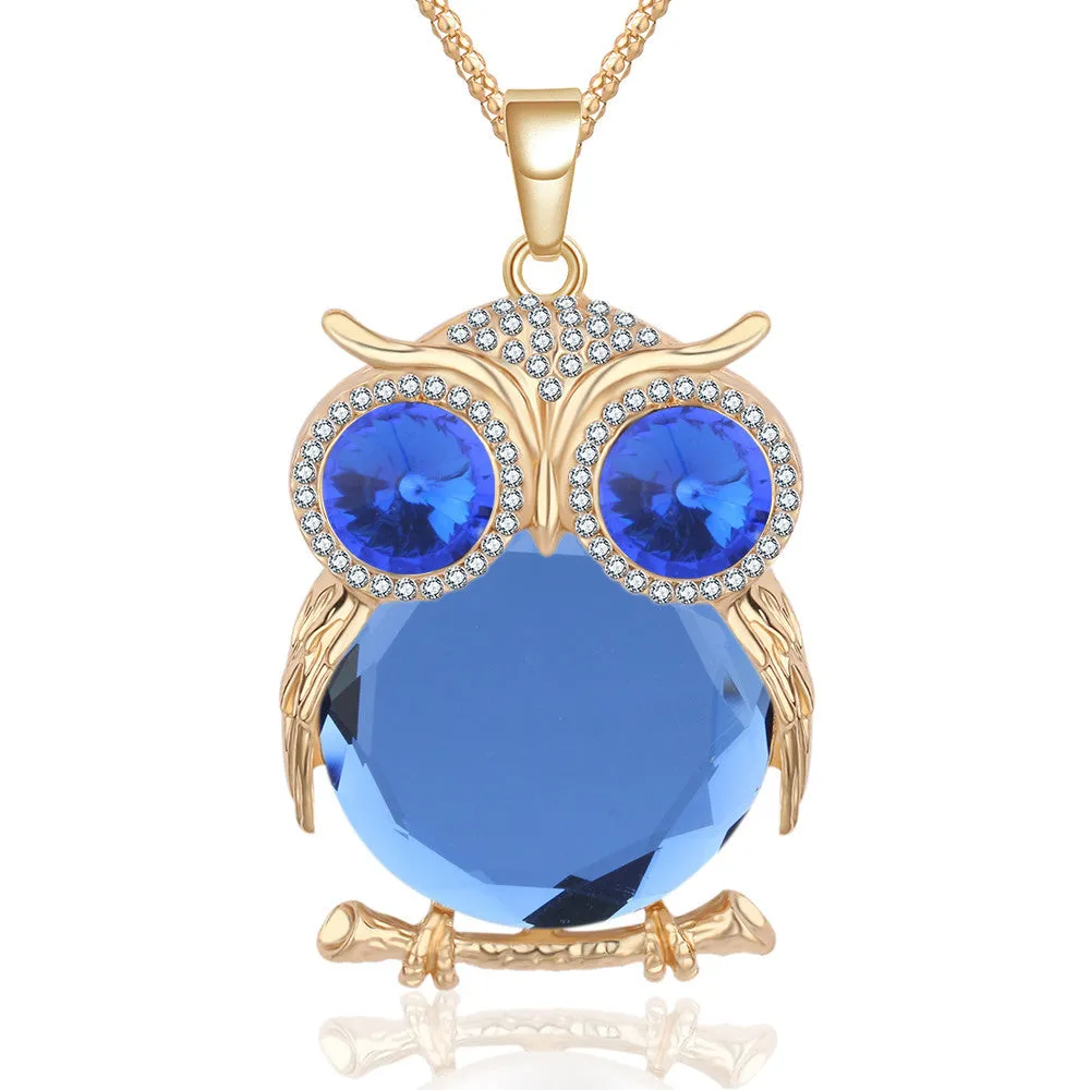 New Fashion Charms Crystal Owl Necklace Rhinestone Gem Cubic Zircon Diamond Long Chain Necklaces&Pendants Women Jewelry