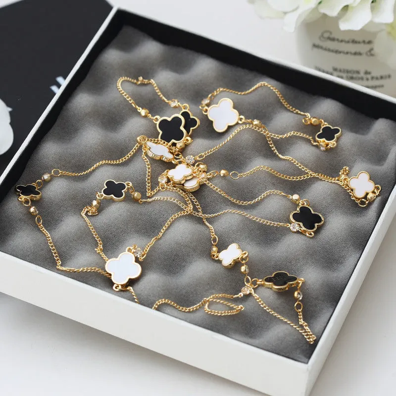 New Girl's Fashion Women Sweater Chain Multi-layer Necklaces Gold Plated Lucky Leaf Long Necklace