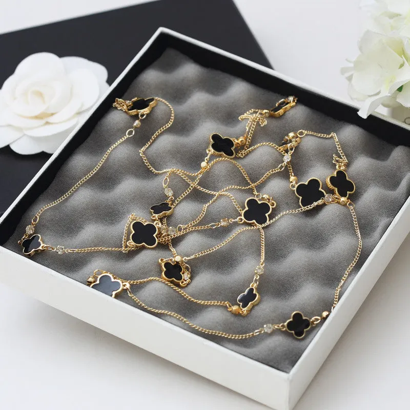 New Girl's Fashion Women Sweater Chain Multi-layer Necklaces Gold Plated Lucky Leaf Long Necklace