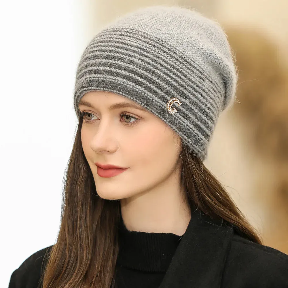 New Winter Rabbit Fur Blend Warm Casual Knitted Hat