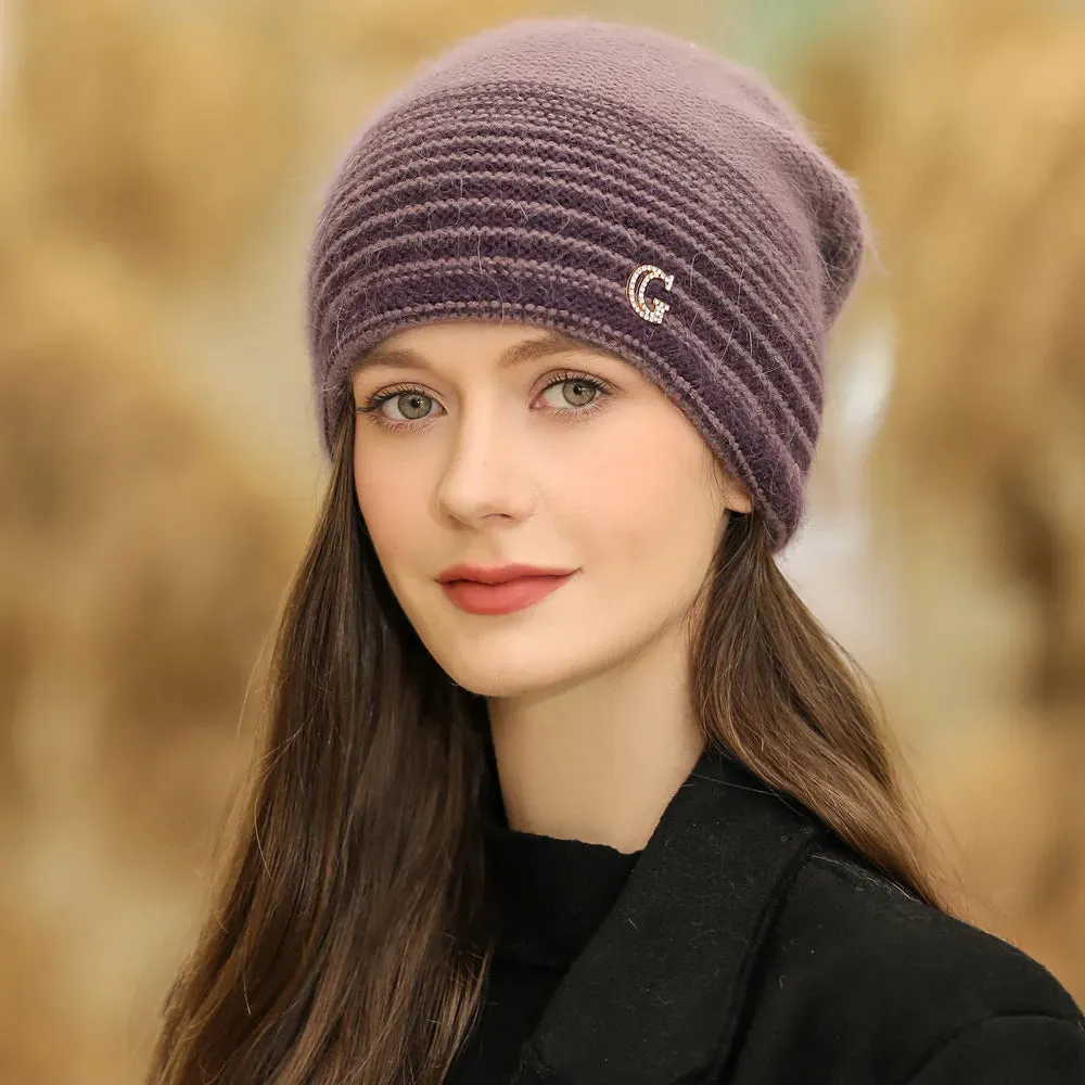 New Winter Rabbit Fur Blend Warm Casual Knitted Hat