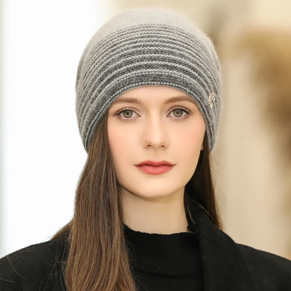 New Winter Rabbit Fur Blend Warm Casual Knitted Hat