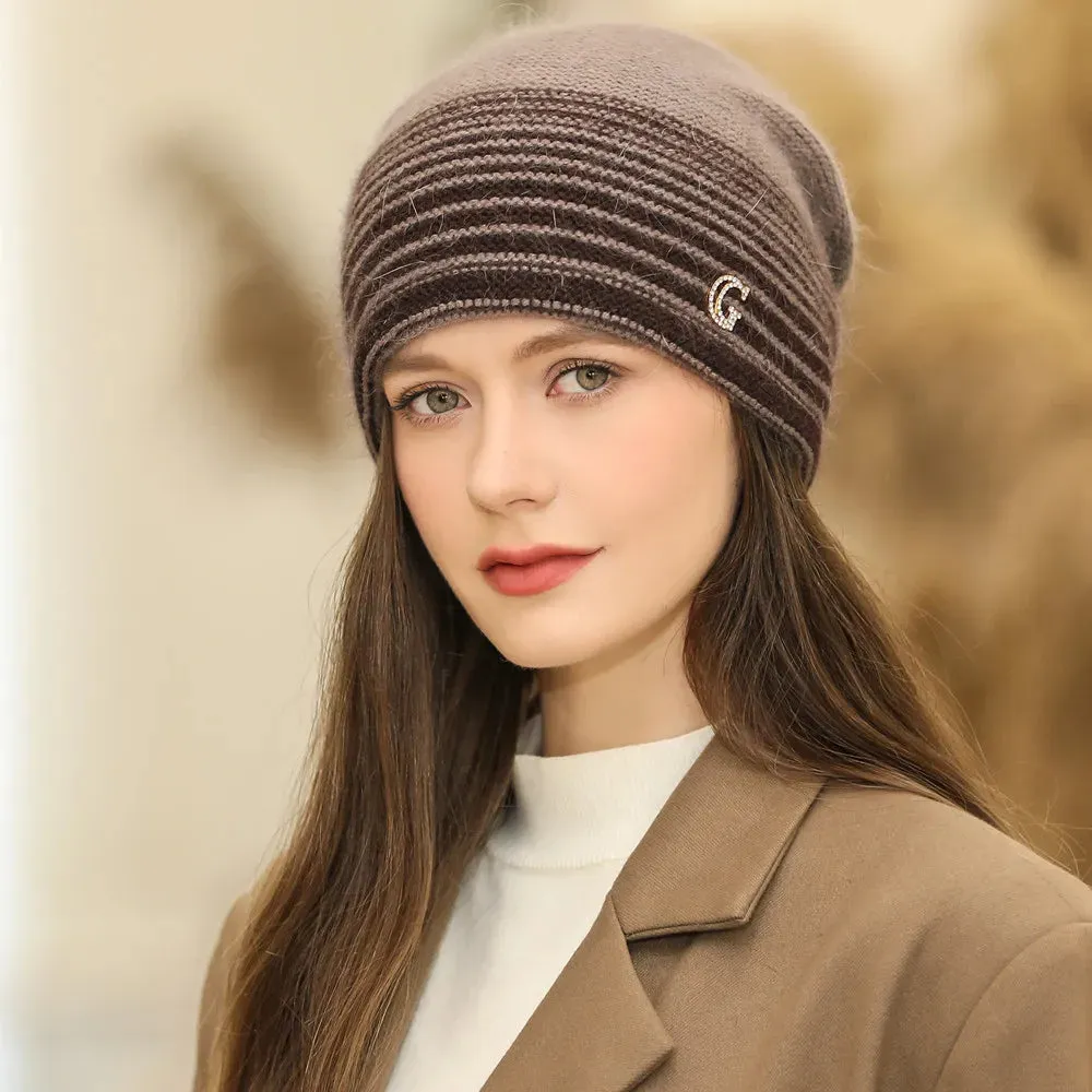 New Winter Rabbit Fur Blend Warm Casual Knitted Hat