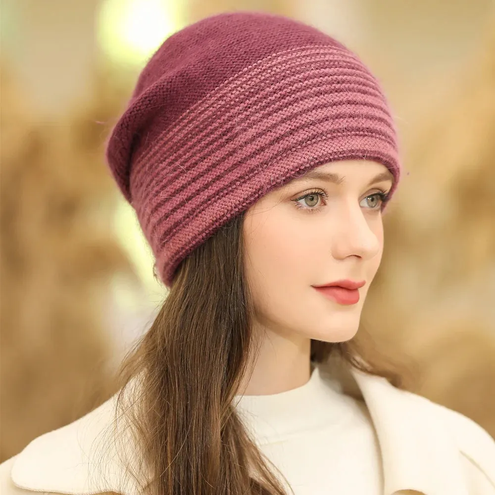 New Winter Rabbit Fur Blend Warm Casual Knitted Hat