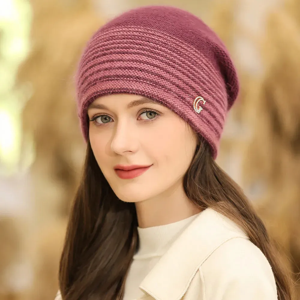 New Winter Rabbit Fur Blend Warm Casual Knitted Hat