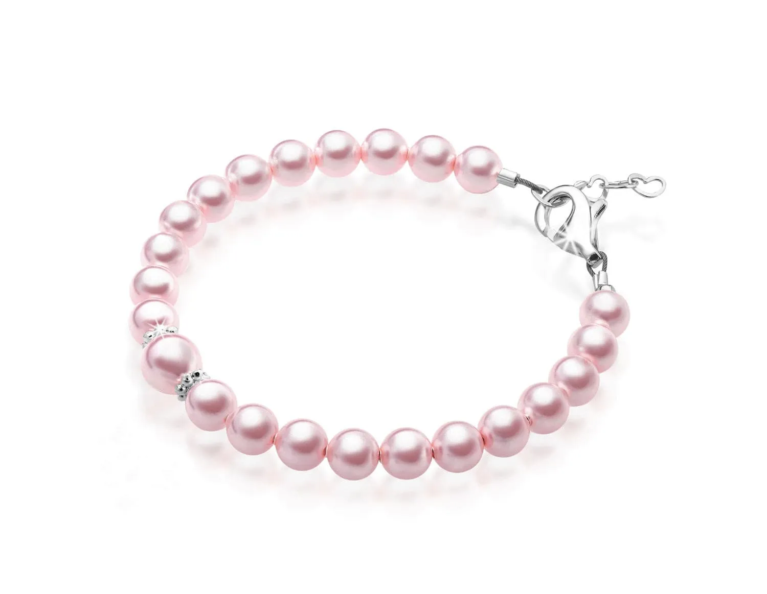 NewBorn Baby Girl Bracelet with Pink Pearl & Silver Daises