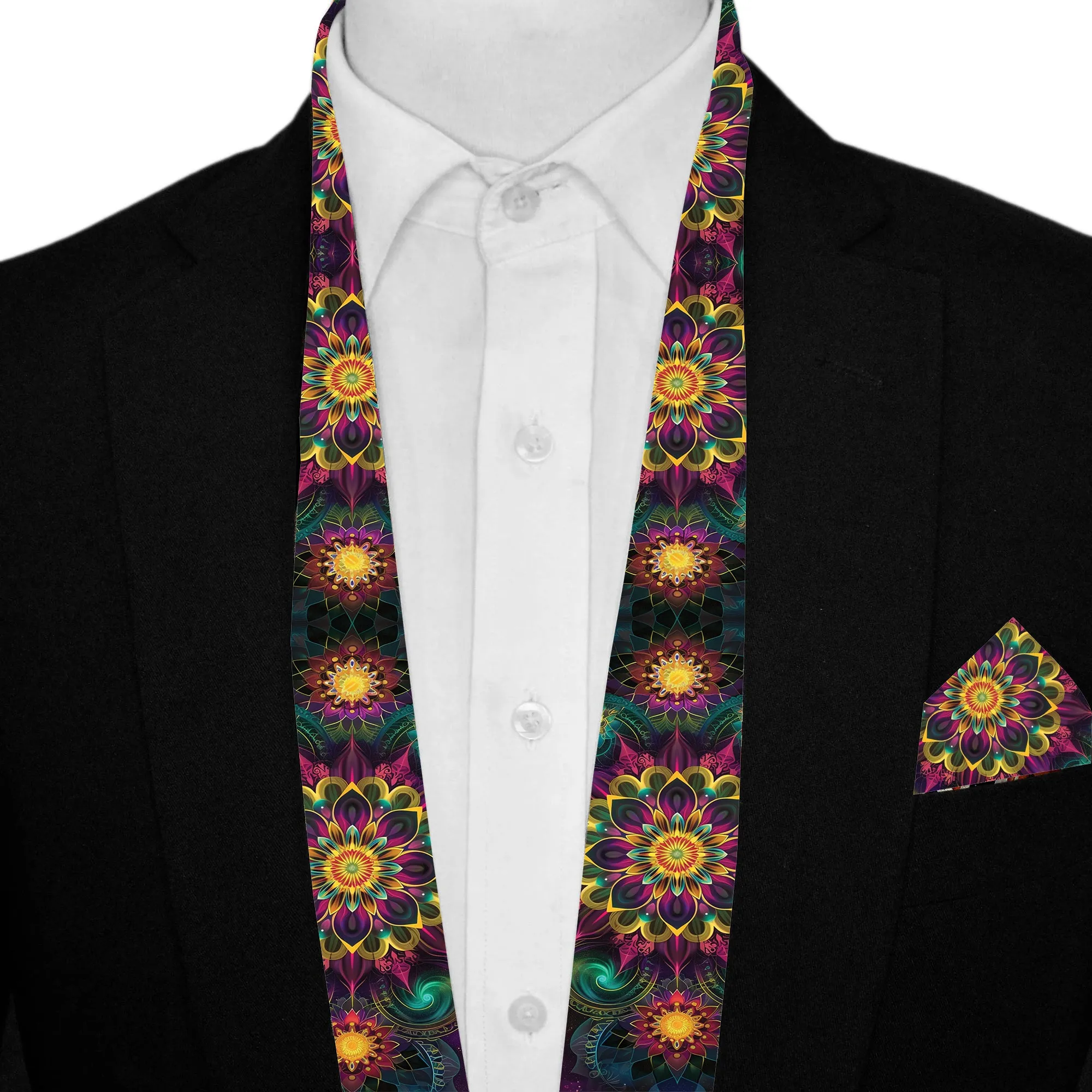 PAKISTAN BRAND SCARF AND POCKET SQUARE SET -  NEON MANDALA