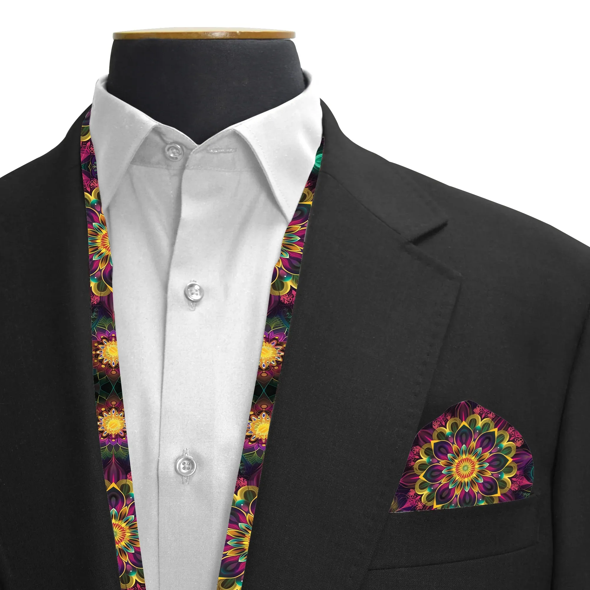 PAKISTAN BRAND SCARF AND POCKET SQUARE SET -  NEON MANDALA