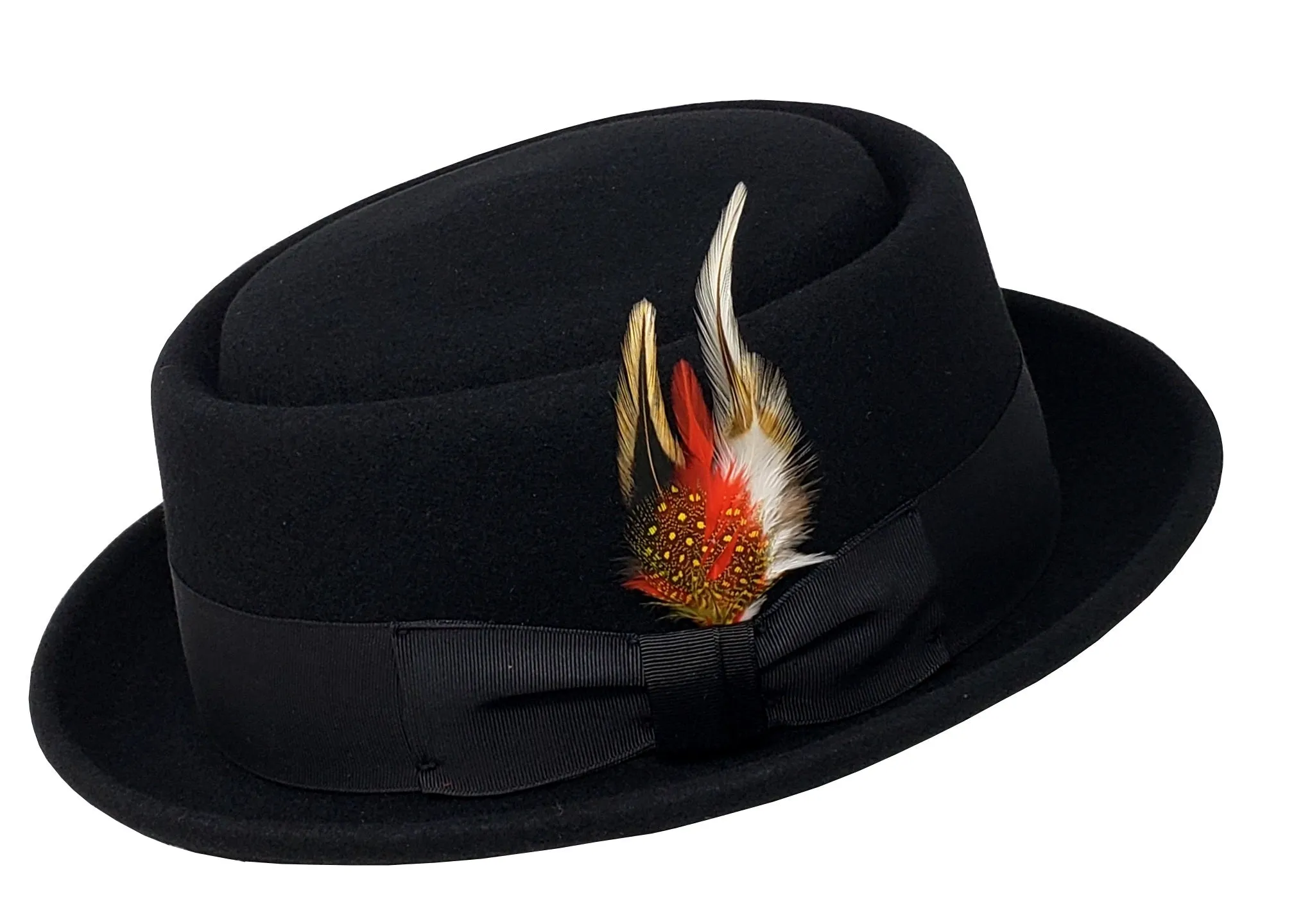 Pork Pie Fedora Hat with Feather | 100% Crushable Wool