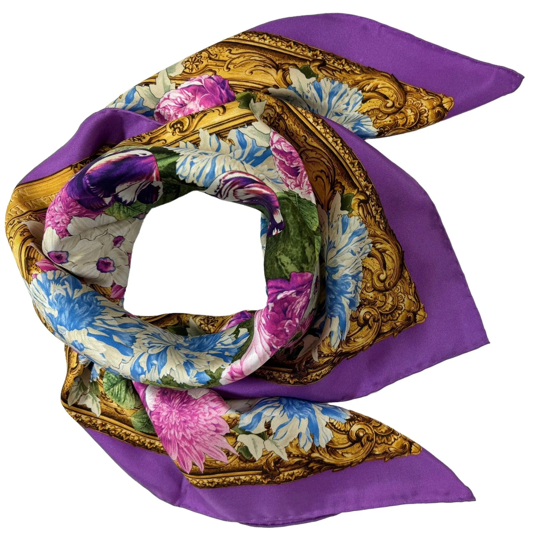 Rubinacci Silk Scarf Floral Purple Gold Villa Lucia - Square Foulard