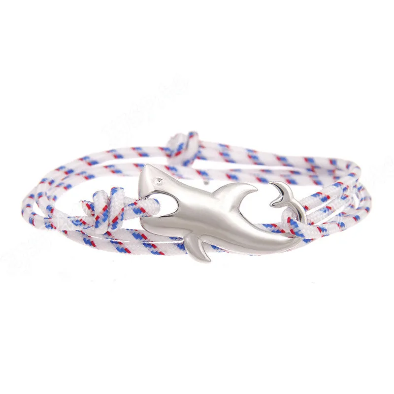 Silver Plated Ocean Shark Rope Bracelet