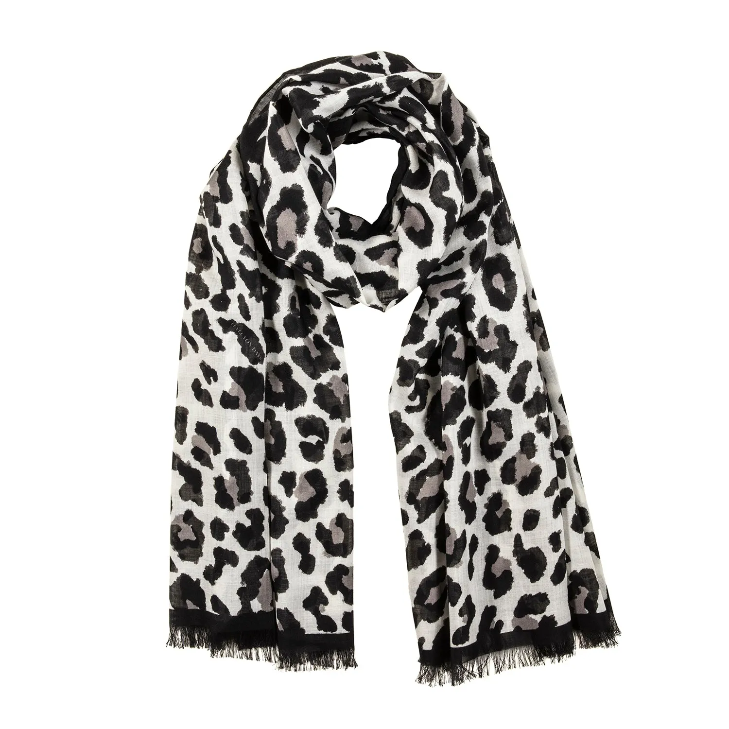 Snow Leopard Print Wool Silk Scarf