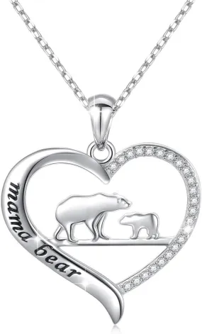 Sterling Silver for Mom Necklace Mothers Day Gift Mama Bear Pendant Necklace or Bracelet for Mum