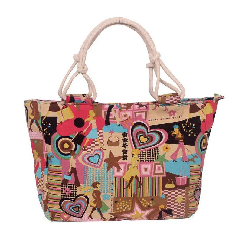 Summer Fashion Folding Women Tote  Flower Printing Beach Bag