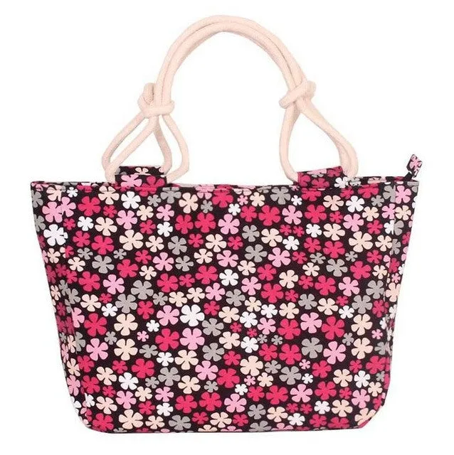 Summer Fashion Folding Women Tote  Flower Printing Beach Bag