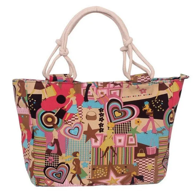 Summer Fashion Folding Women Tote  Flower Printing Beach Bag