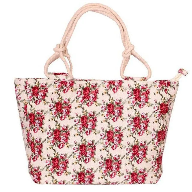 Summer Fashion Folding Women Tote  Flower Printing Beach Bag