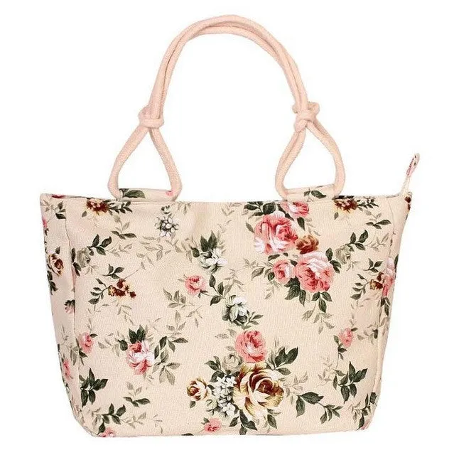 Summer Fashion Folding Women Tote  Flower Printing Beach Bag