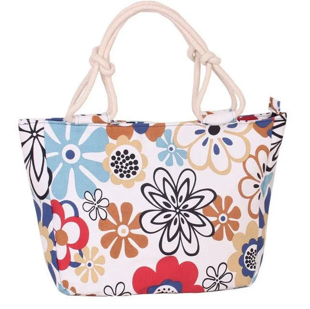 Summer Fashion Folding Women Tote  Flower Printing Beach Bag