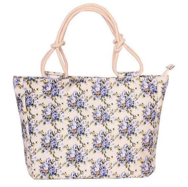 Summer Fashion Folding Women Tote  Flower Printing Beach Bag