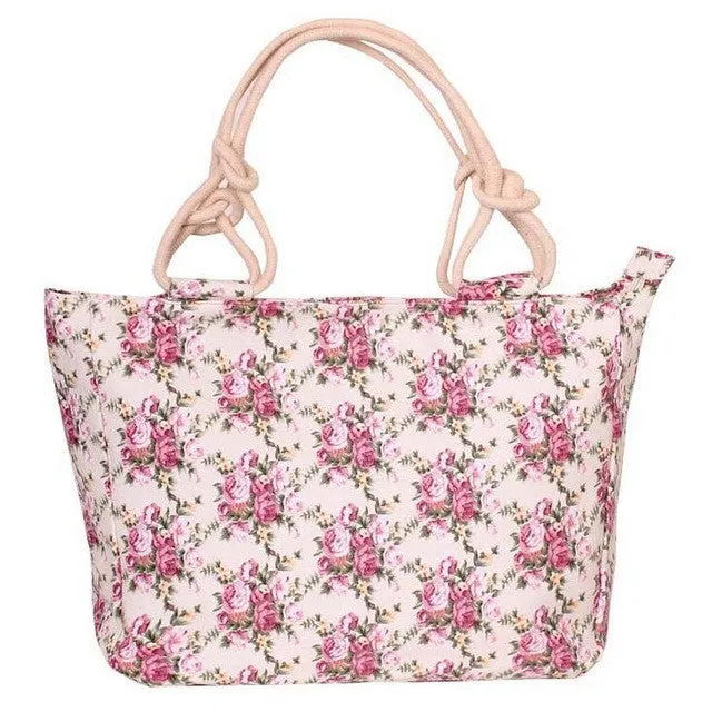 Summer Fashion Folding Women Tote  Flower Printing Beach Bag