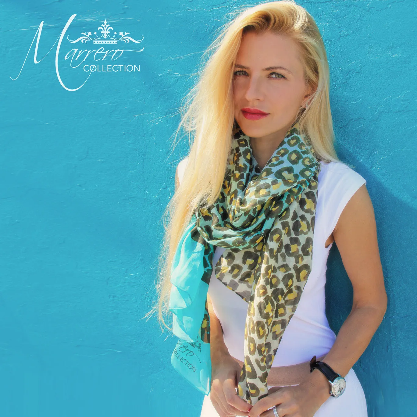 Teal Leopard Print Scarf