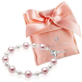 Teen Girl Bracelets with Pink & White Pearls & Clear Crystals