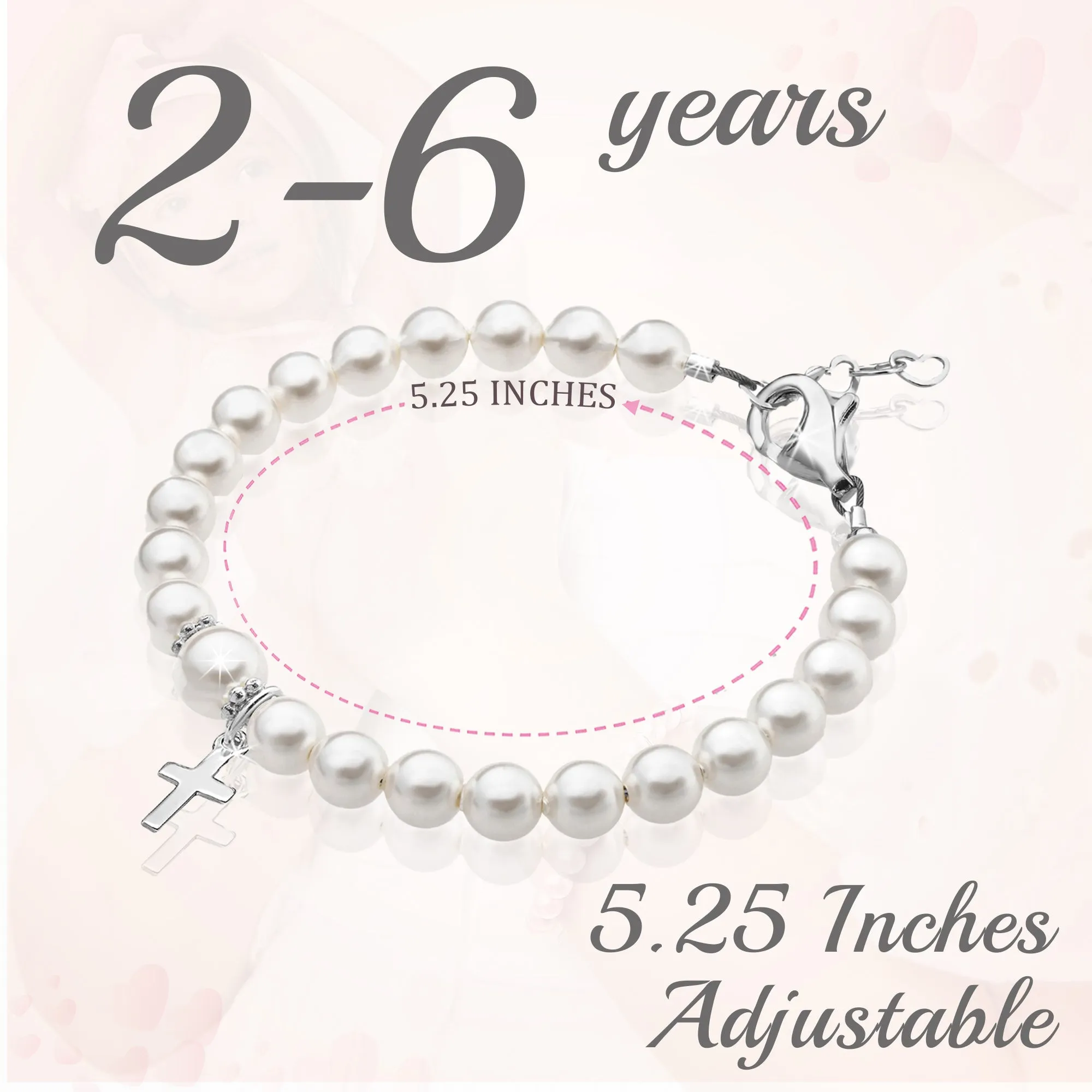 Toddler Baby White Pearl Bracelet Baptism & Christening Sterling Silver Cross Charm