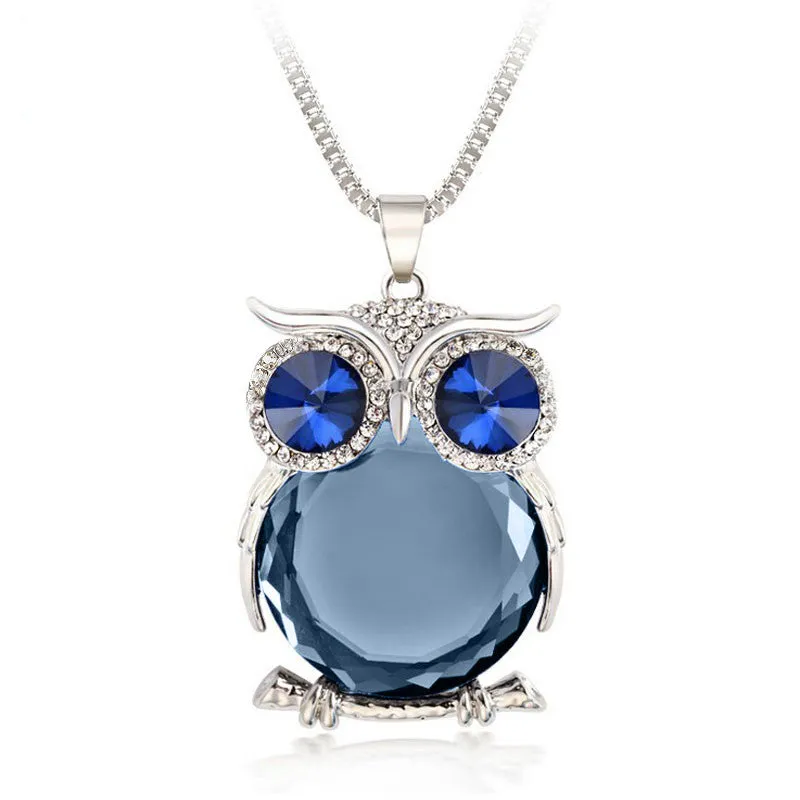 Trendy Owl Necklace Fashion Rhinestone Crystal Jewelry Statement Women Necklace Silver Chain Long Necklaces & Pendants