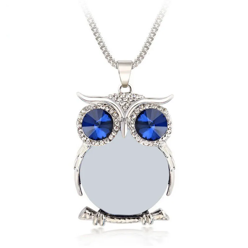 Trendy Owl Necklace Fashion Rhinestone Crystal Jewelry Statement Women Necklace Silver Chain Long Necklaces & Pendants