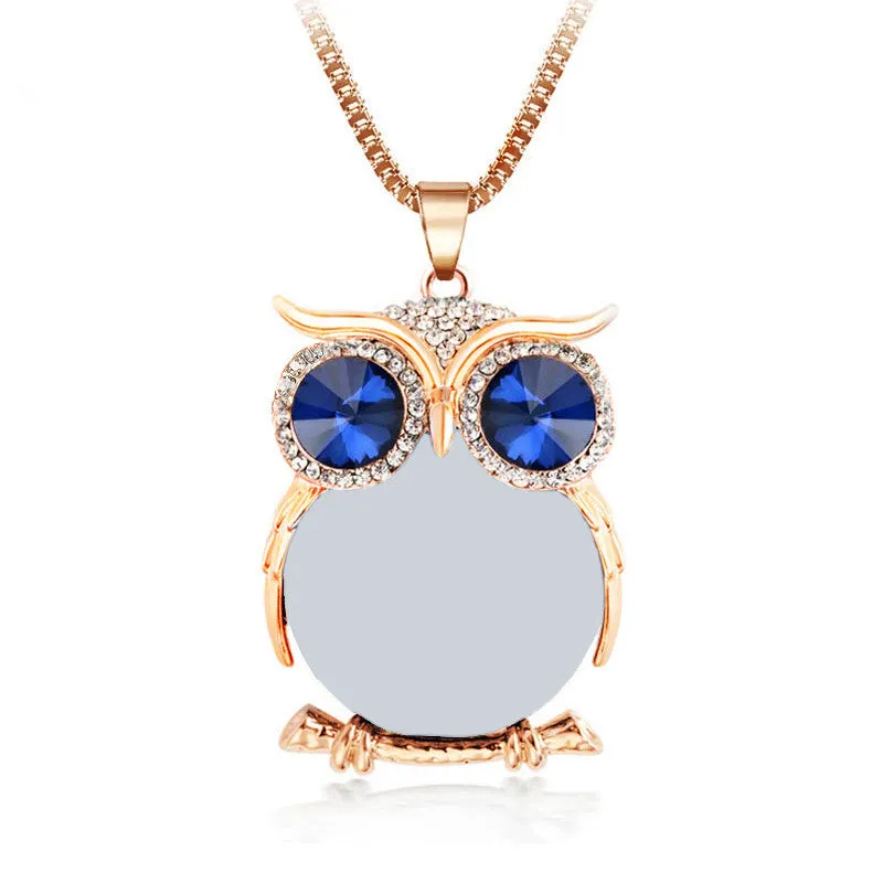 Trendy Owl Necklace Fashion Rhinestone Crystal Jewelry Statement Women Necklace Silver Chain Long Necklaces & Pendants