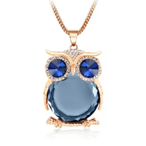 Trendy Owl Necklace Fashion Rhinestone Crystal Jewelry Statement Women Necklace Silver Chain Long Necklaces & Pendants