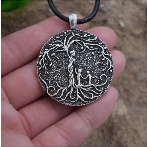 Viking tree of life necklace jewelry Mother and two children, gift for new mother mother's day gift