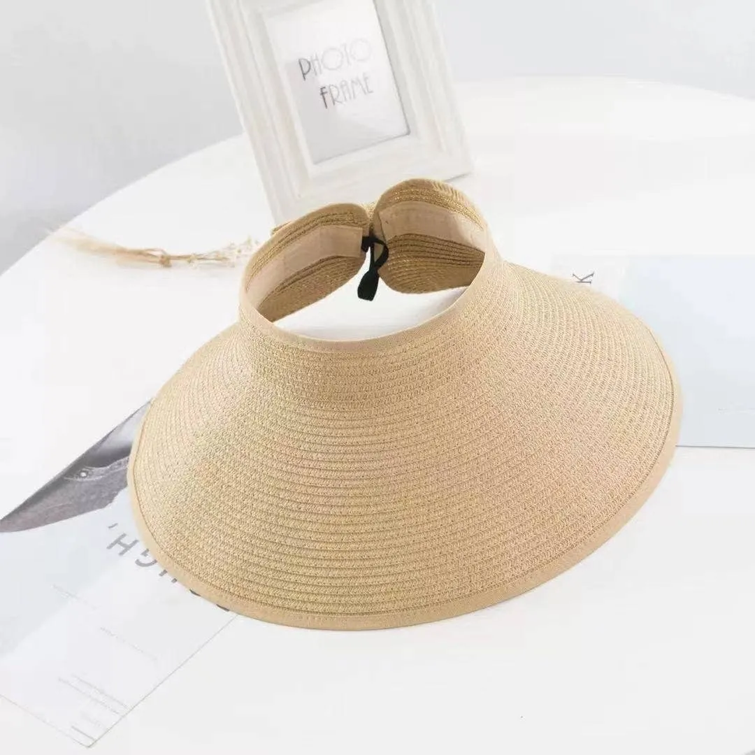 Women’s Wide Brim Roll-up Straw Sun Visor Hat