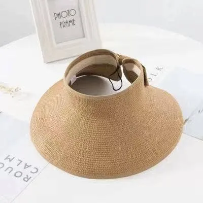 Women’s Wide Brim Roll-up Straw Sun Visor Hat