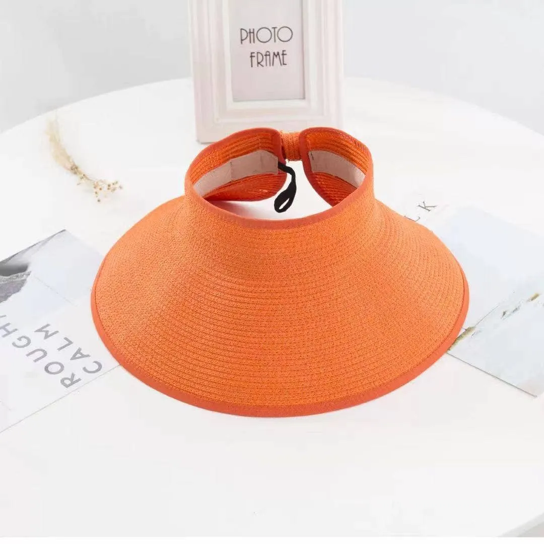 Women’s Wide Brim Roll-up Straw Sun Visor Hat