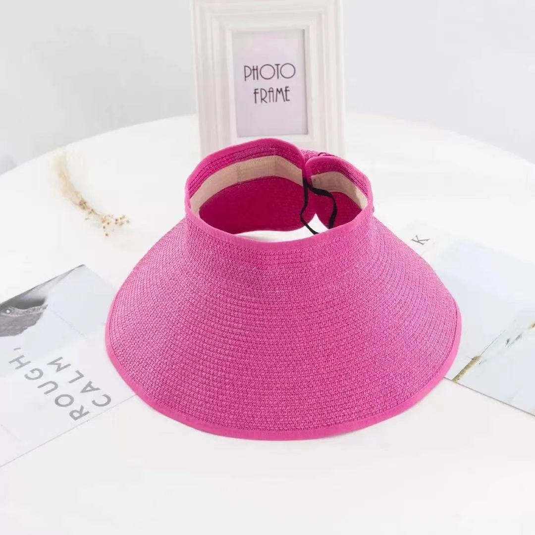 Women’s Wide Brim Roll-up Straw Sun Visor Hat