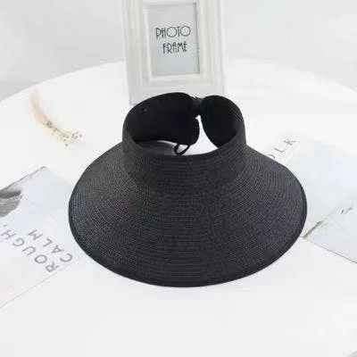 Women’s Wide Brim Roll-up Straw Sun Visor Hat