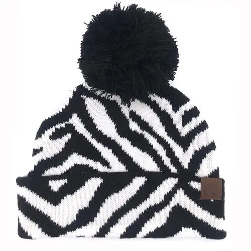 ZE-23 Zebra Beanie with Pom